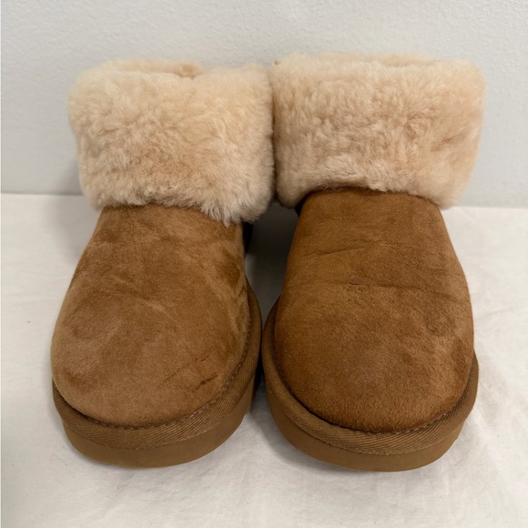 Ugg Classic Mini fluff shearling ankle boots tan suede Leather size 8 - Picture 13 of 13